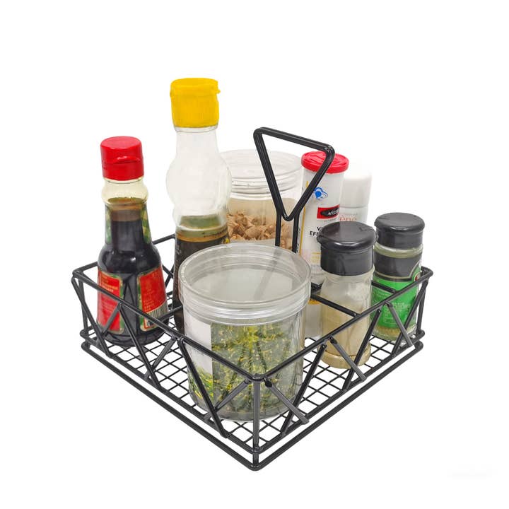 FIXTUREDISPLAYS – Großhandel Gewürz-/Dipschale – 8X8X7" Draht-Gewürzhalter Tisch-Salz-Pfeffer-Ketchup-Flaschen-Organizer 196944