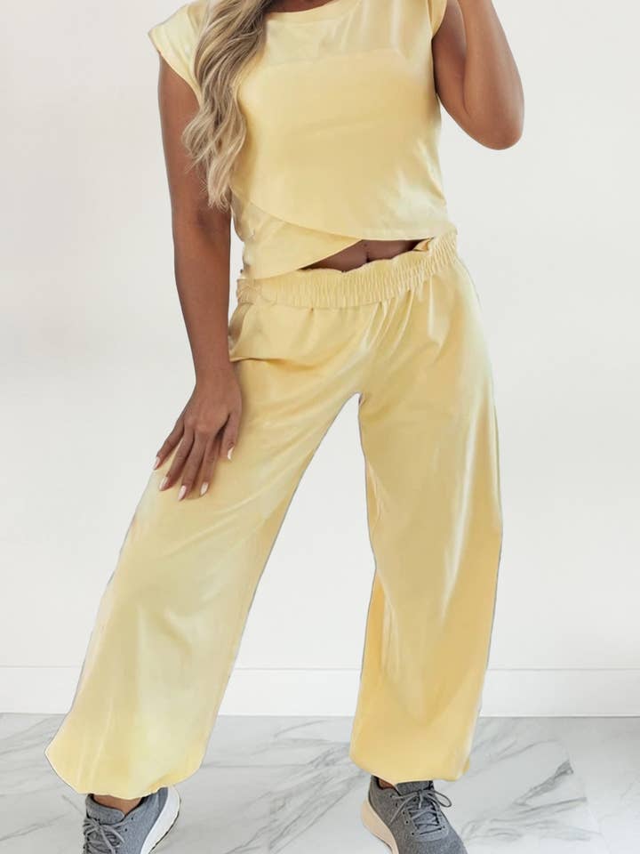 LAS-LIVE Solid Cropped Tank Top and Jogger Pants Set (S-XL) for wholesale by LA Society