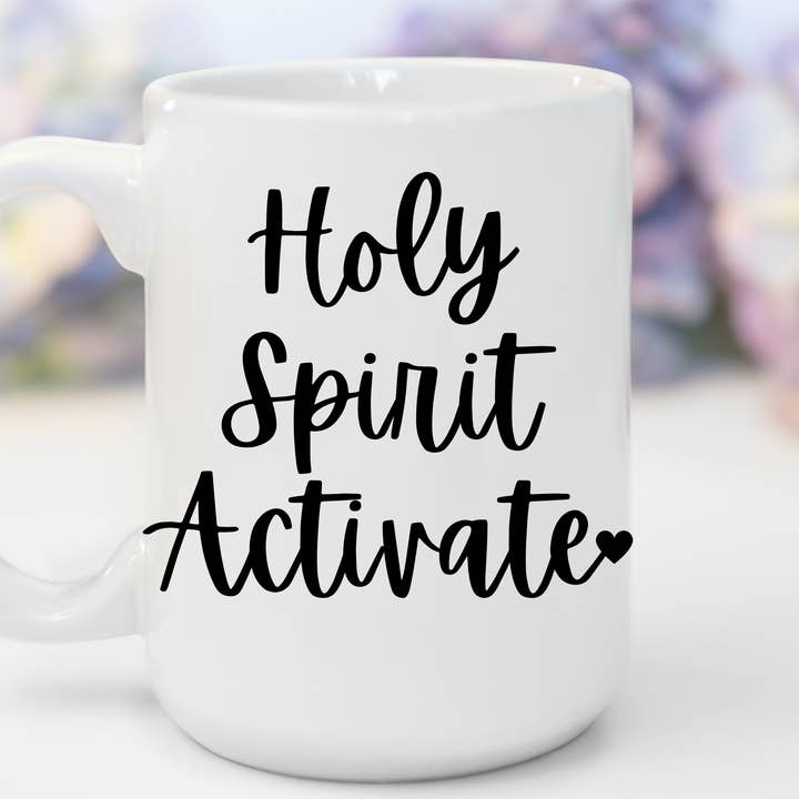 "Holy Spirit Activate!" White Gloss Ceramic Mug 15oz | Jesus Collection by Love Tiffany for wholesale by LOVE TIFFANY