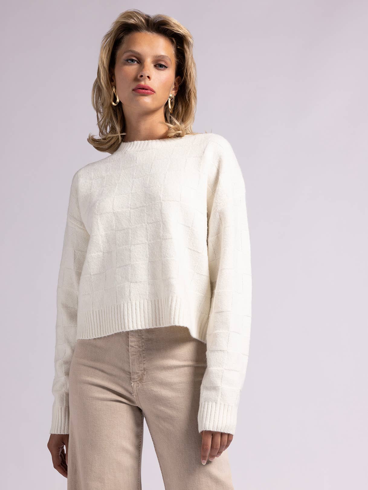 Weekend Los Angeles - Wholesale Knit Sweater - Women's - Crewneck Checkered Sweater - HAILEY SWEATER1