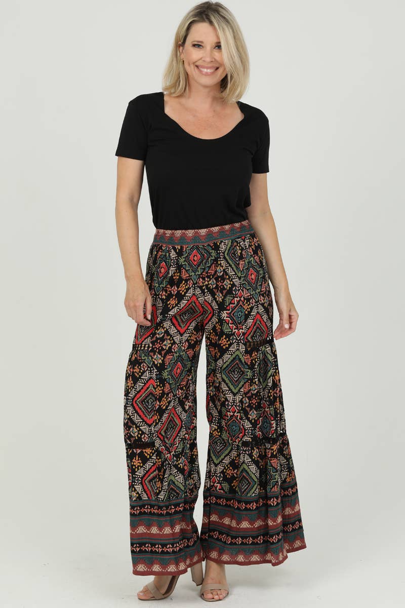 Nostalgia - Wholesale Pants - Women's - N5R84-FQ68 WIDE LEG FLARE PANTS WITH LACE DETAILS1