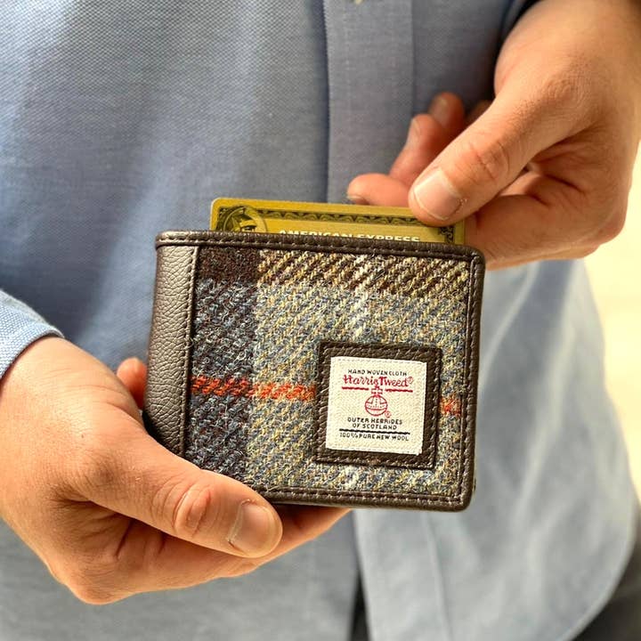 maccessori - Wholesale Wallet - Men's - Harris Tweed Bifold Wallet Blue Brown Check