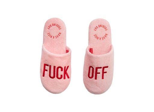 Fisura – Engroshandel Slippers - Dame – Hjemmesko til kvinder med 'Fuck-Off' budskab i pink