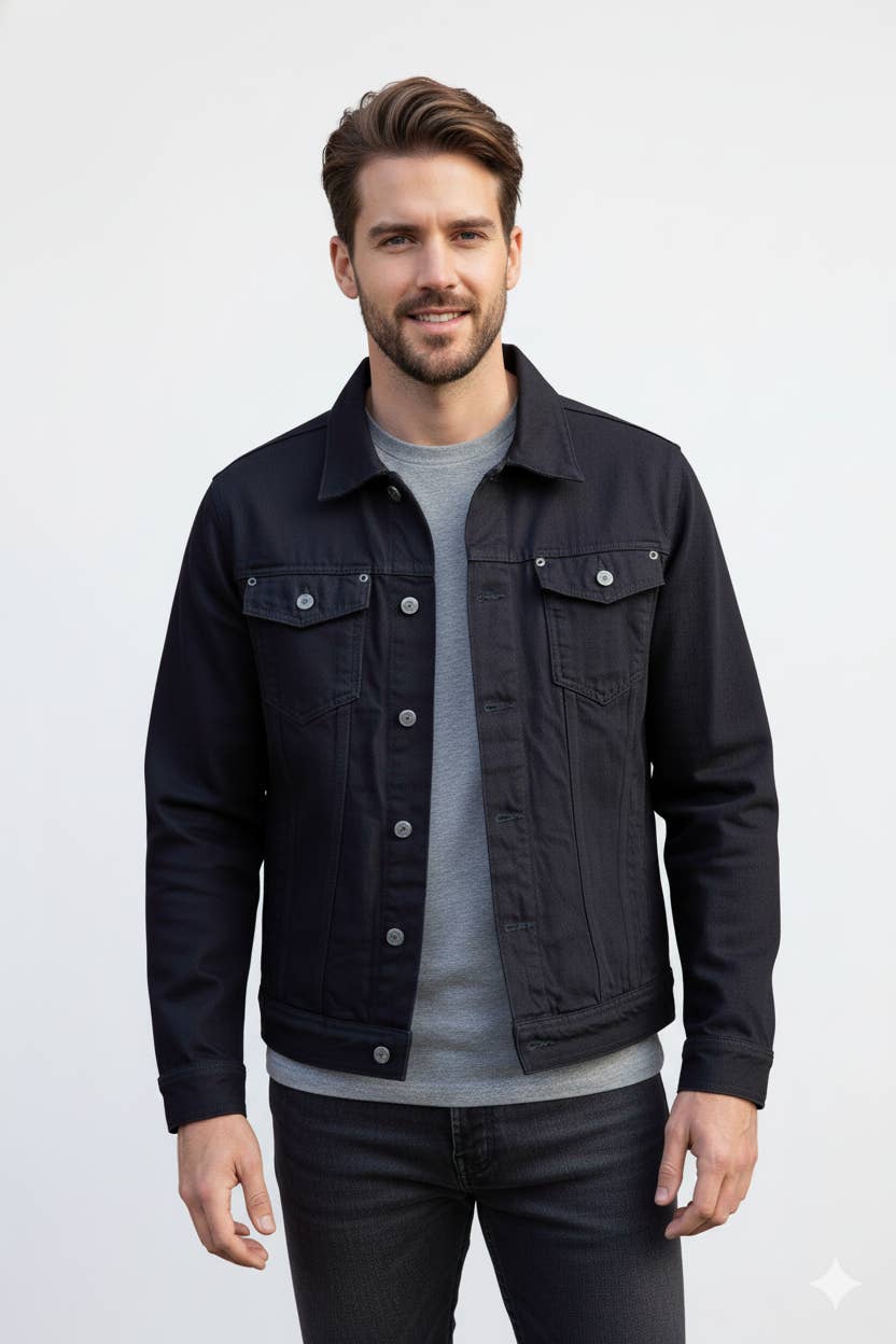Black MEN'S DENIM JACKET for wholesale on Faire