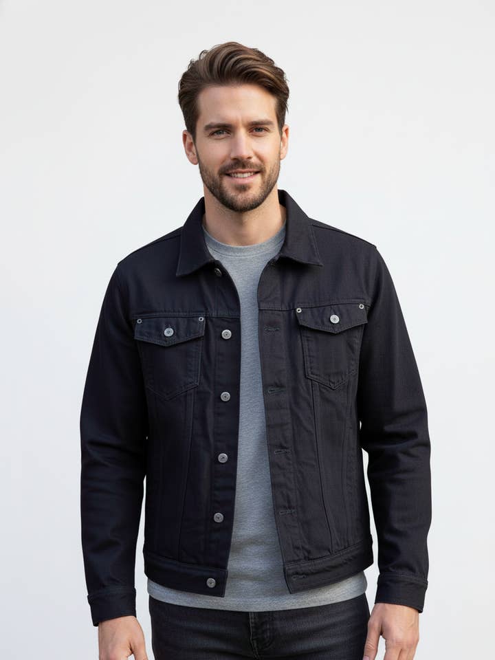 Black MEN'S DENIM JACKET for wholesale on Faire0