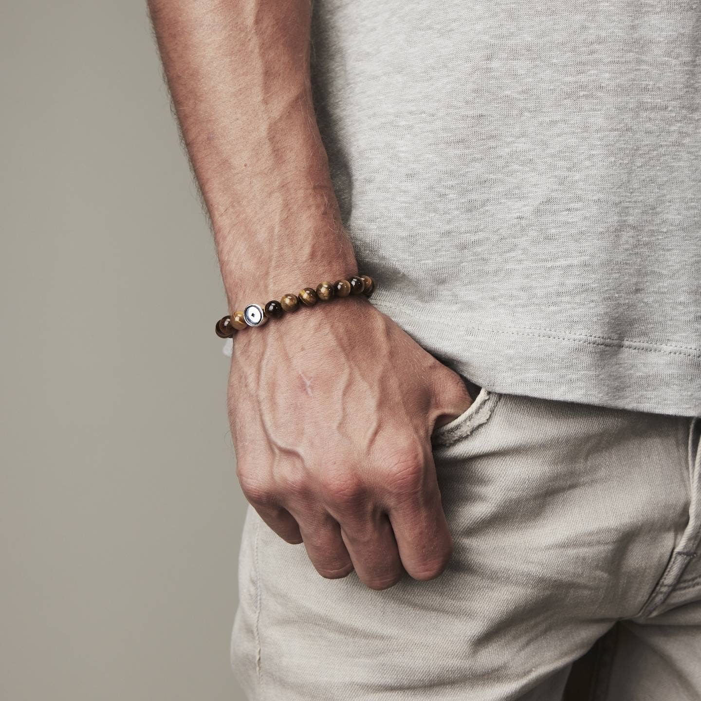 Bhoma - Mens Designer Jewelry - Wholesale Beaded Bracelet - Mens Tiger Eye Bracelet with Sterling Silver3