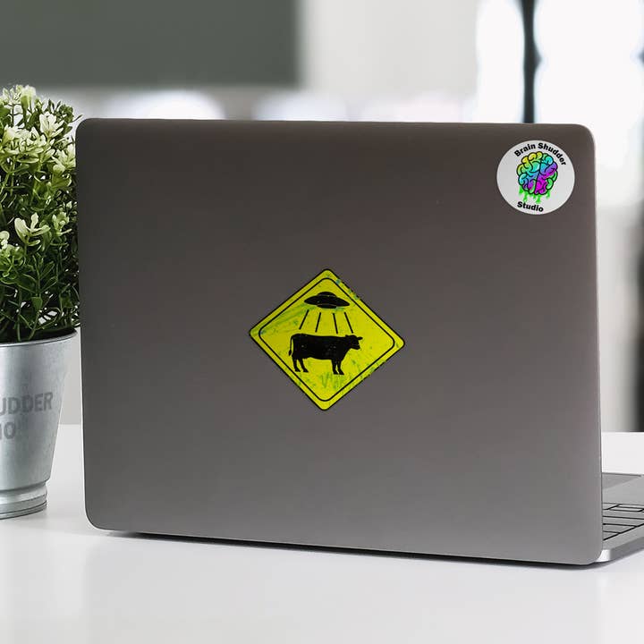 Brain Shudder Studio - Wholesale Sticker - Alien Cow Abduction Road Sign Sticker