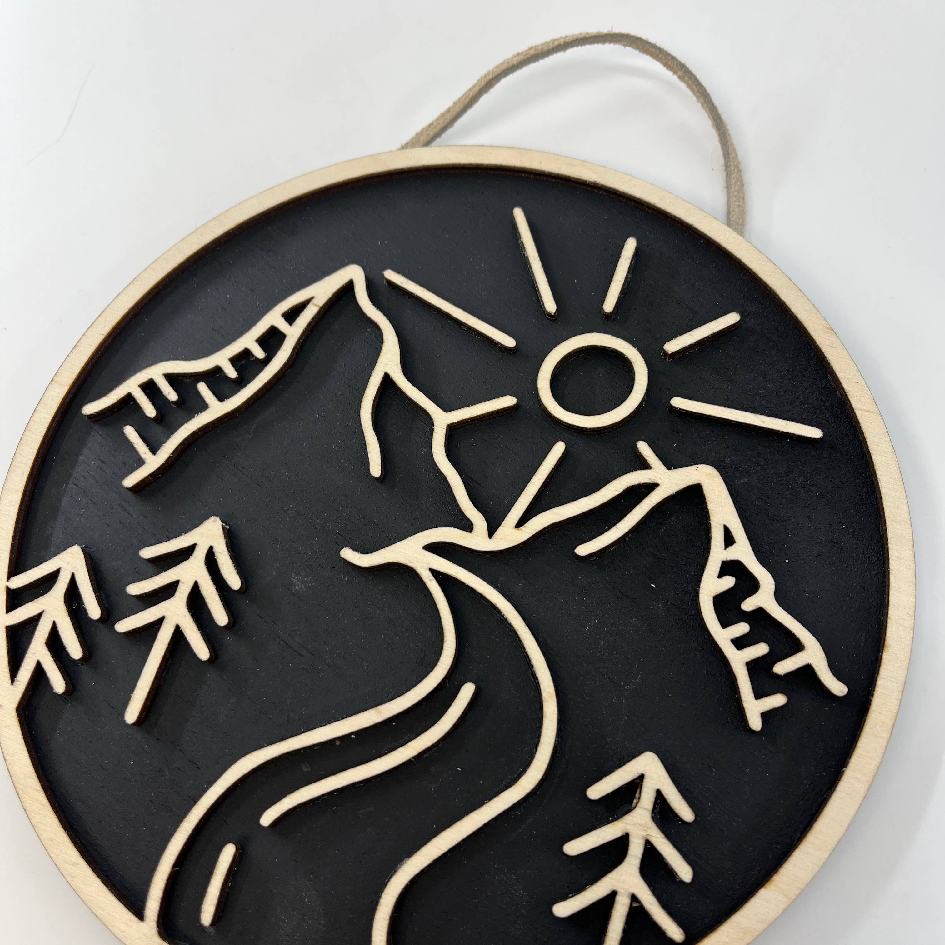 Makery Maven Co. - Wholesale Wall Accent - Travel Collection | Mountain Landscape Circle Wall Art0