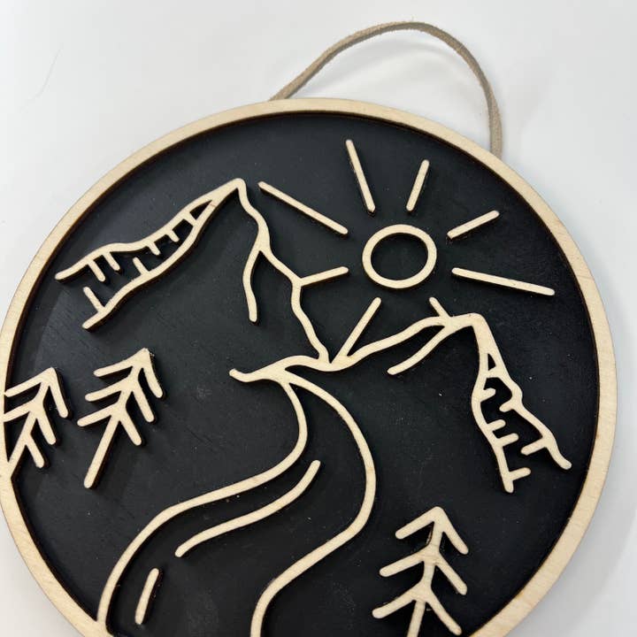 Makery Maven Co. - Wholesale Wall Accent - Travel Collection | Mountain Landscape Circle Wall Art