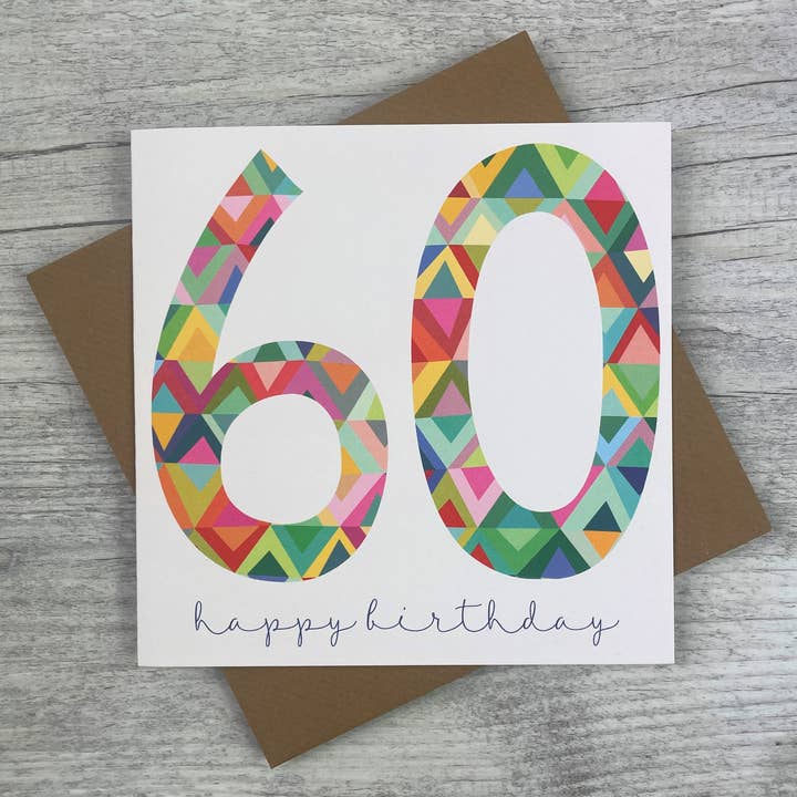 'Age 60' Birthday Card / Illustrated Numbers for wholesale by Joanne de Pace Design Studio