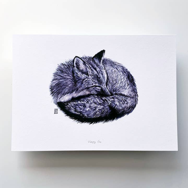 Sleepy Fox Prints for wholesale by Sarah Kwan Artist