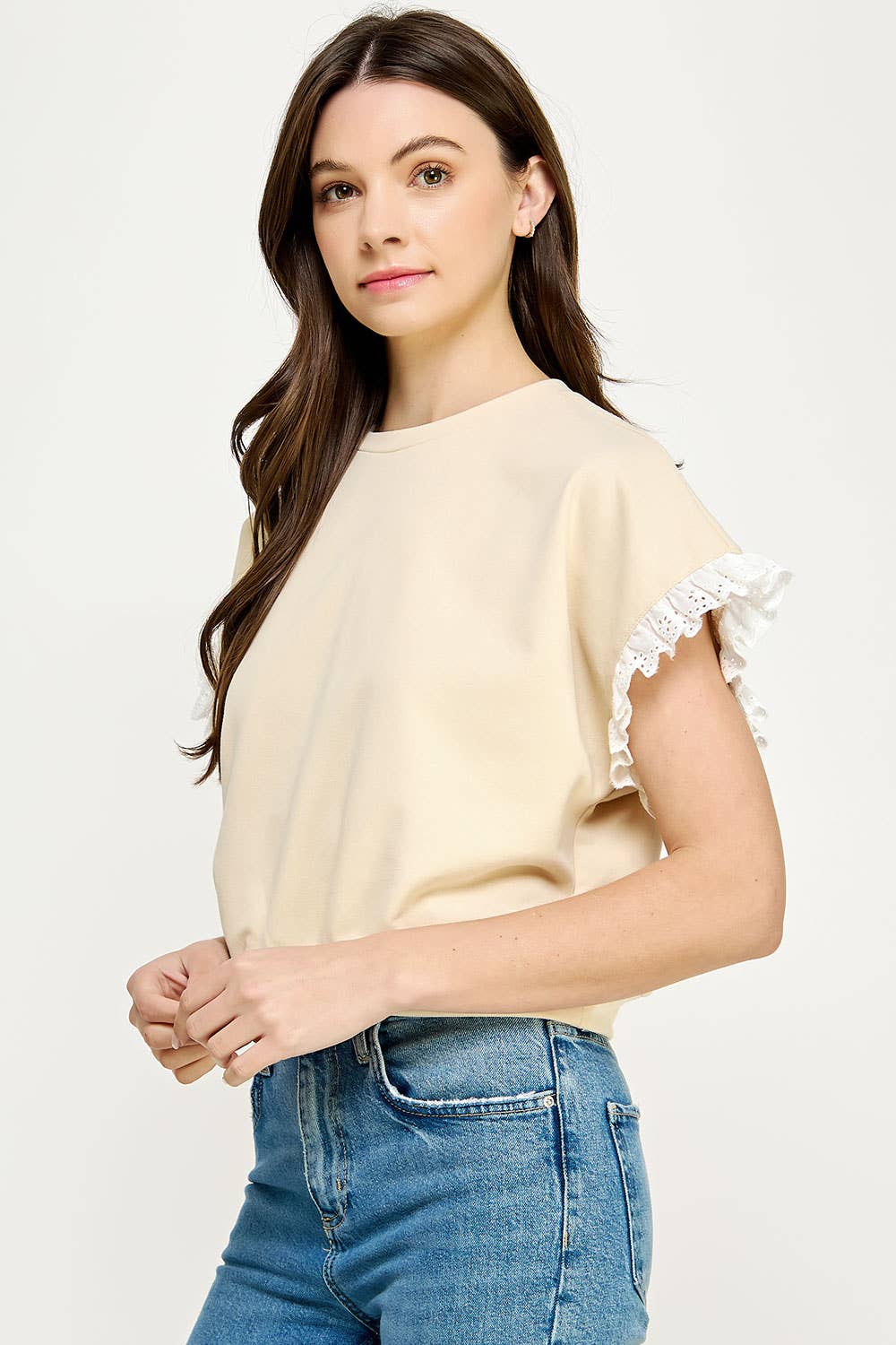 Strut & Bolt - Vente Haut en maille – femme - Haut en tricot à œillets et bordure en dentelle3