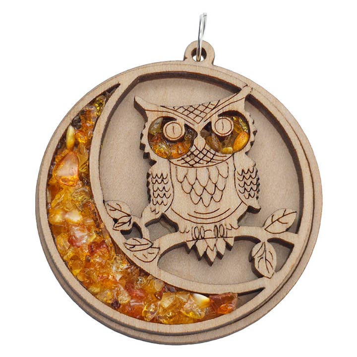 Owl Multicolor Amber Wooden Pendant 4 cm for wholesale by Amberman