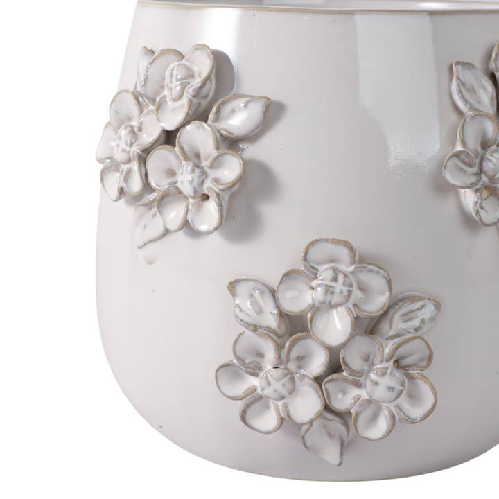 Sagebrook Home - Wholesale Plant Pot - Ceramic Flower Bunches Applique Planter - Ivory, 6 in.8