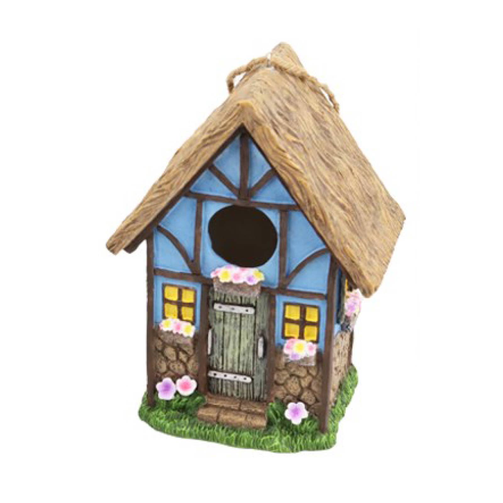 Santa’s Workshop Inc. - Wholesale Bird House - 8.2" Resin Blue Cottage Bird House0