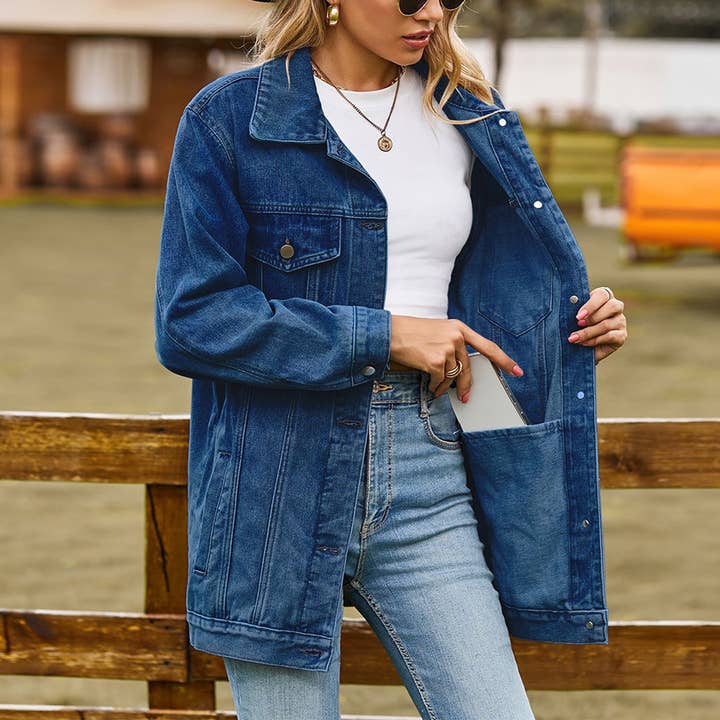 ACCITY - Wholesale Denim Jacket - Women's - Women’s Retro Casual Oversized Jean Jacket_CWOCO11918