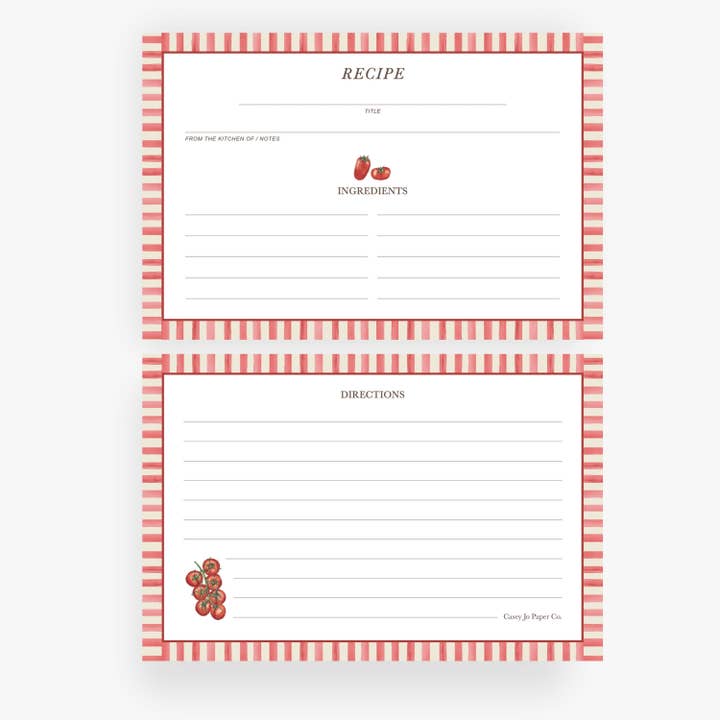 Tomato Recipe Cards for wholesale by Casey Jo Paper Co.