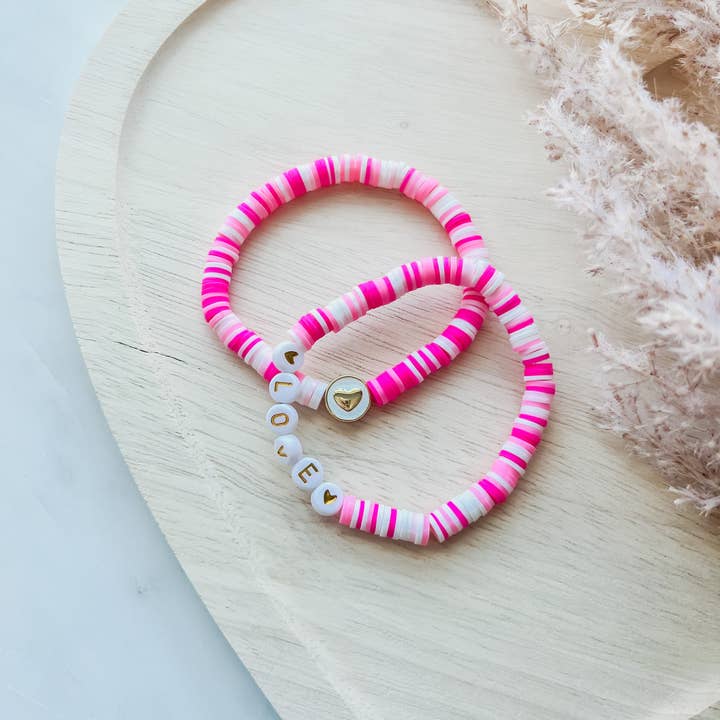 Taylor Toms Designs - Wholesale Beaded Bracelet - Pink Heart Bracelet1