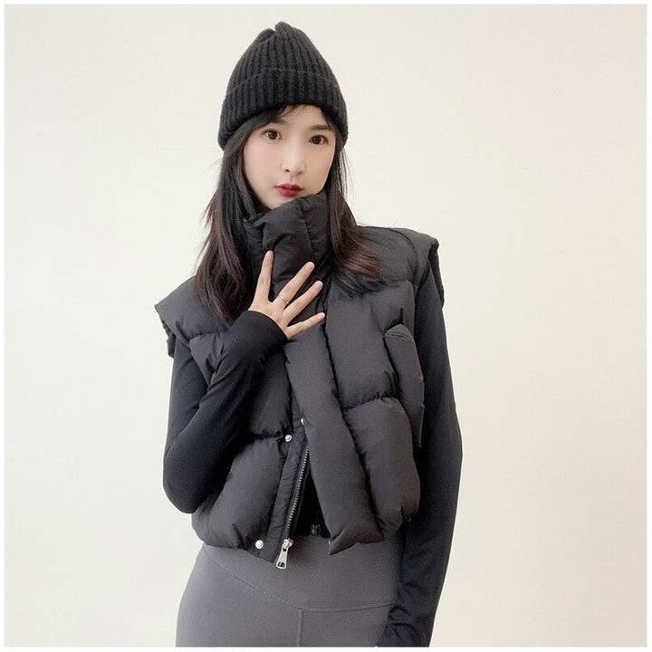 FurDecoration – wholesale Outerwear Vest - Women’s – Solid Color Stand Collar Thick Loose Short Cotton Vest