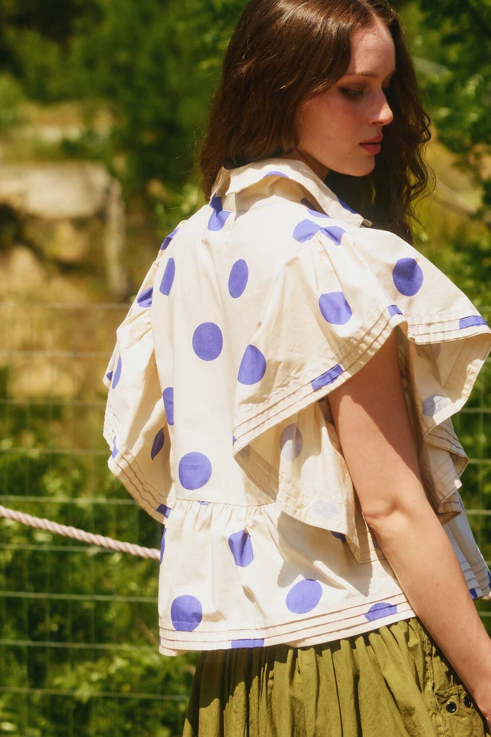 BUCKETLIST INC - Wholesale Blouse - Women's - IT2337 Ruffle Sleeves Pintuck Detail Polka Dot Print top44