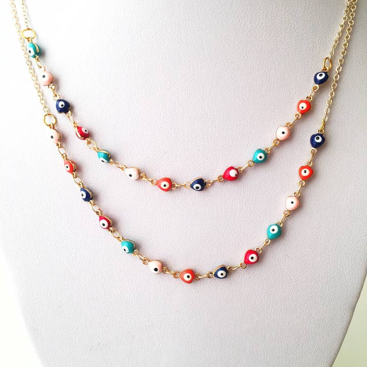 Evileyefavor - Wholesale Beaded/Pearl Necklace - Evil Eye Necklace, Evil Eye Bead Necklace, Tiny Evil Eye Charms, Blue Evil Eye Necklace
