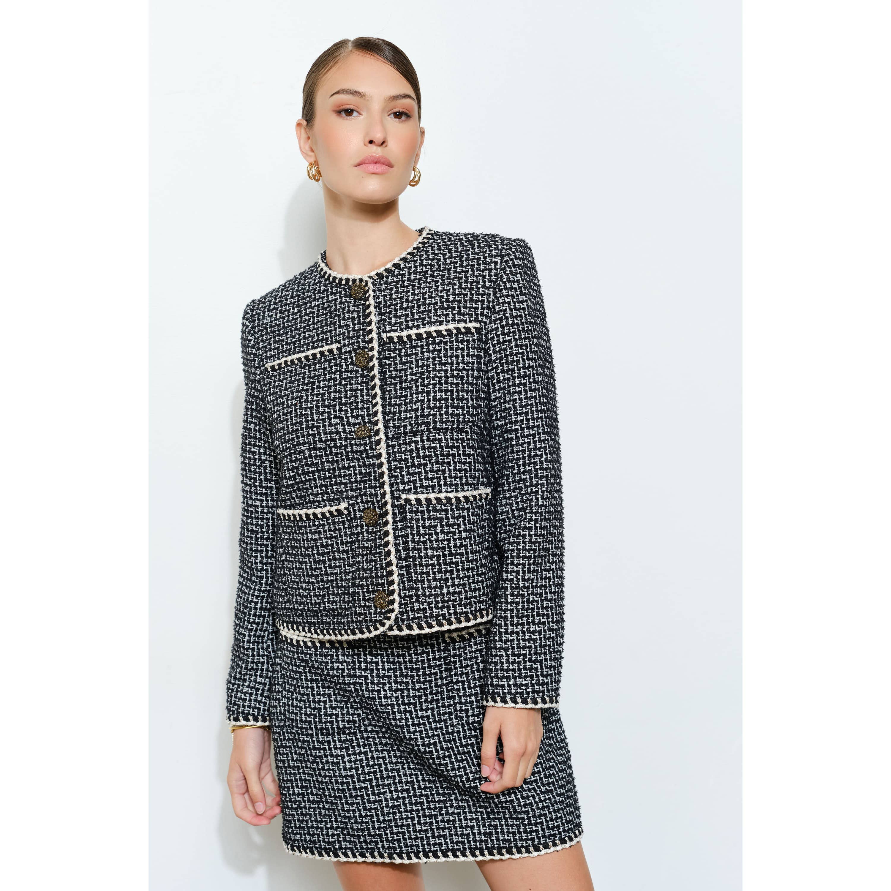 INA - Wholesale Jacket - Women's - Braided Trim Tweed Button-Up Jacket10