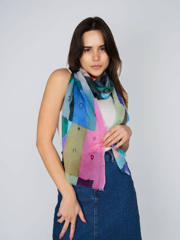 DLUX Geometrie Baumwolle Leinen Modal Schal, Abstrakt (70x180cm) für den Großhandel von DLUX Scarves