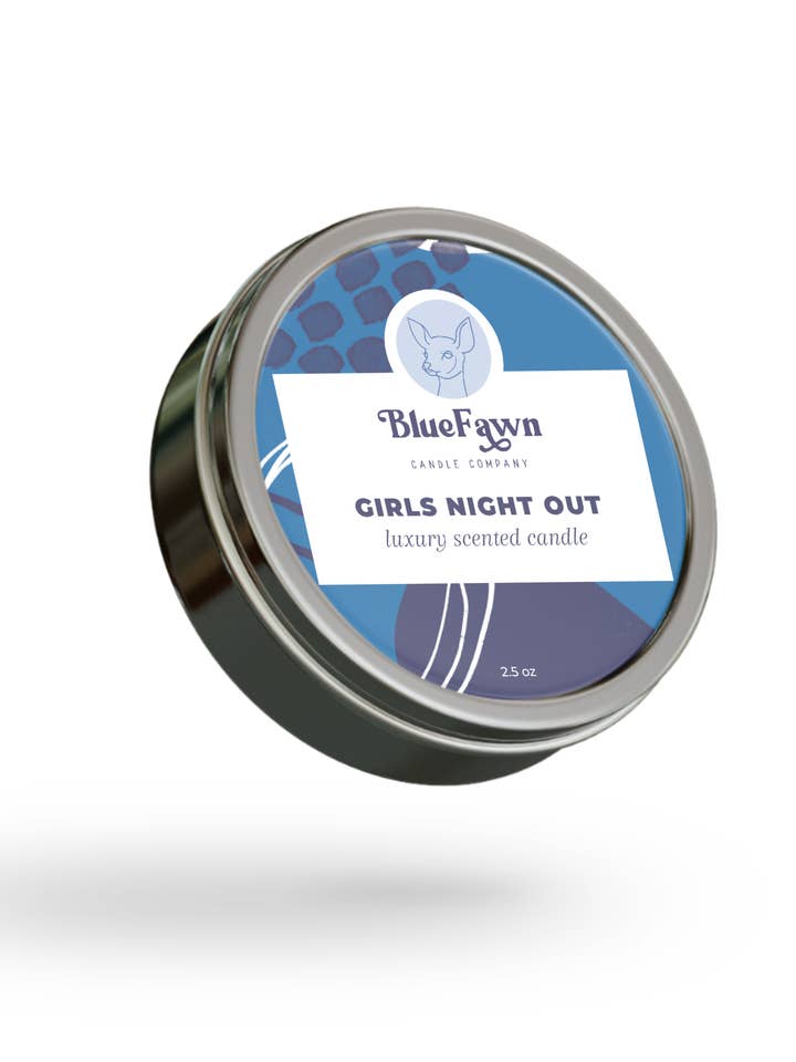 Girls Night Out - Coconut and Strawberry Tin Scented Candle for wholesale by Blue Fawn Candle Company