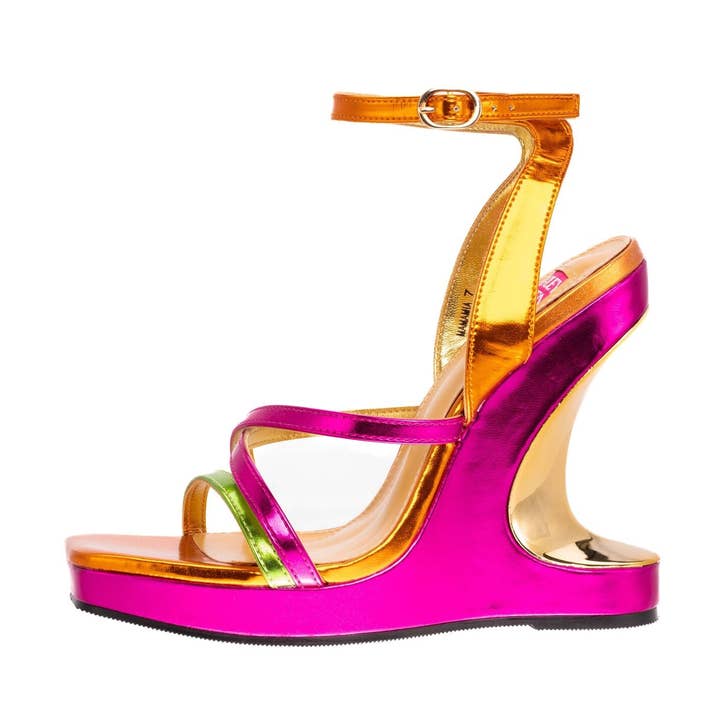 Sandalia Ashley Kahen MAMAMIA con cuña metálica multicolor para venta al por mayor de LADY COUTURE