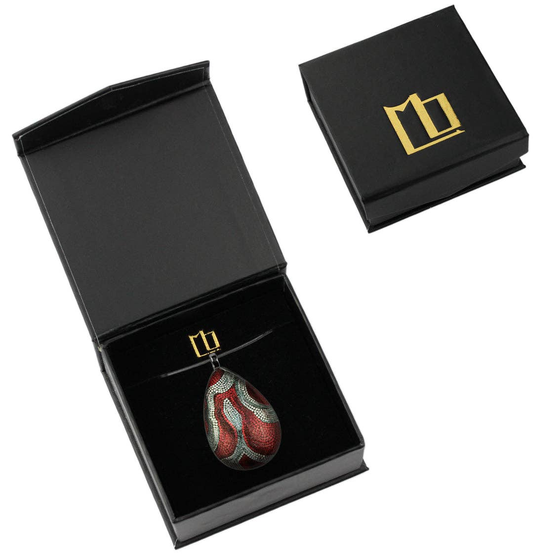 Mo Resin - Wholesale Pendant/Charm Necklace - Aboriginal Large Drop Pendant Fabrianne Red&Silver - SD336W2