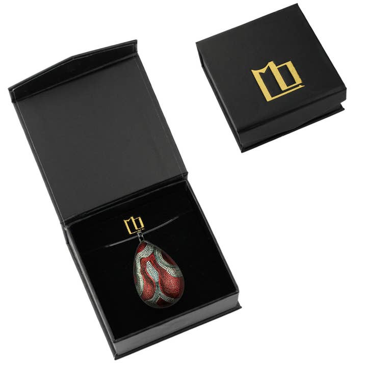 Mo Resin - Wholesale Pendant/Charm Necklace - Aboriginal Large Drop Pendant Fabrianne Red&Silver - SD336W2