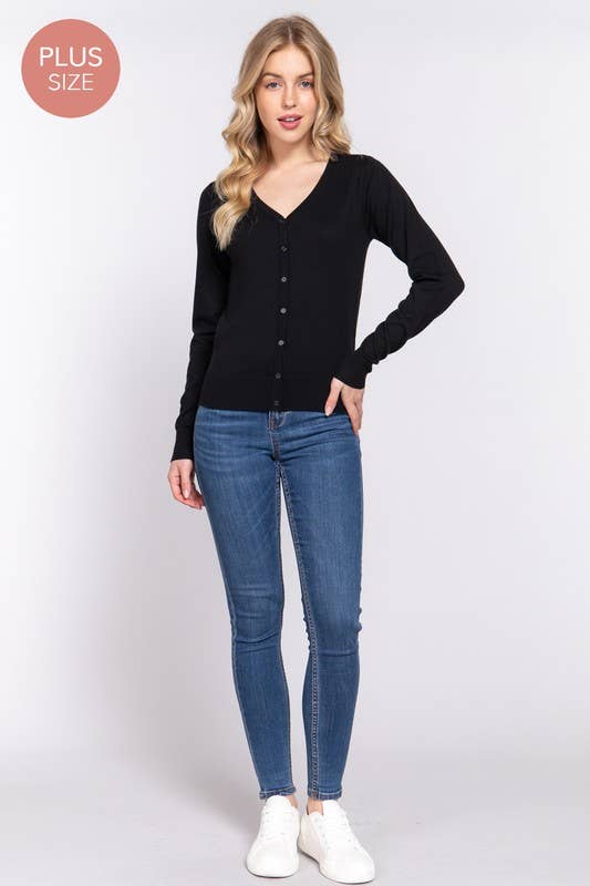 Active Basic | Active USA - Vendita all'ingrosso Cardigan - Donna - [TAGLIA FORTE] Cardigan Maglione con Scollo a V e Bottoni a Maniche Lunghe3