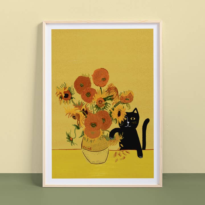 Niaski (USA DUTIES PAID) - Wholesale Art Print - Sunflower Cat Art Print0