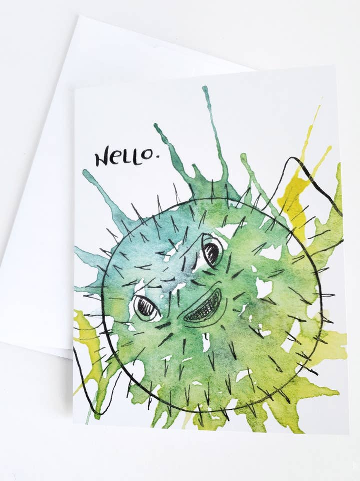 Hello Puffer Fish Greeting Card for wholesale by The Painted Pen