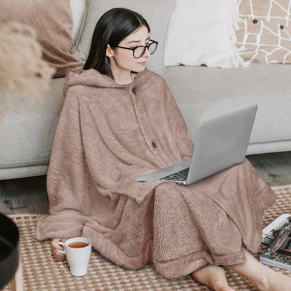 Pavilia - Wholesale Poncho - Women's - Angel Wrap Hoodie Sherpa Fluffy Poncho Blanket50