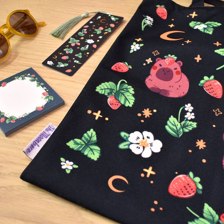 The Moonborn - Wholesale Tote Bag - Women's - Strawberry Capybara Tote Bag