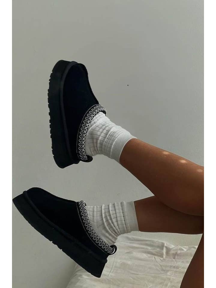 No Doubt Shoes - Wholesale Slides - Women's - Women's Faux Fur Lined Slipper Platform Sliders Aztec Mules 10