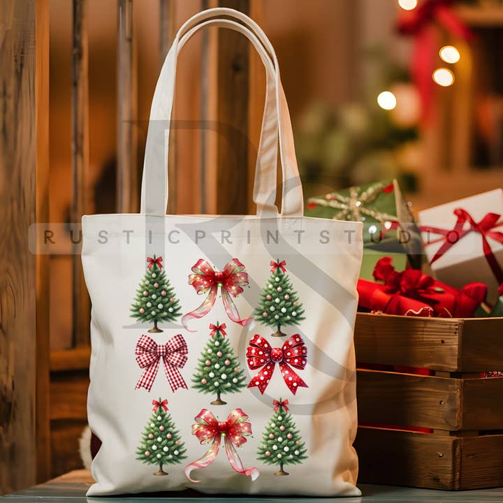 Bolsa navideña vintage con cintas navideñas y croquetas para venta al por mayor de RusticPrintStudio