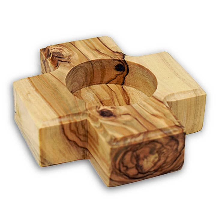 Fair to Trade Ltd - Venta al por mayor Candelabros - Portavelas de té de cruz de madera de olivo tallada a mano de Tierra Santa
