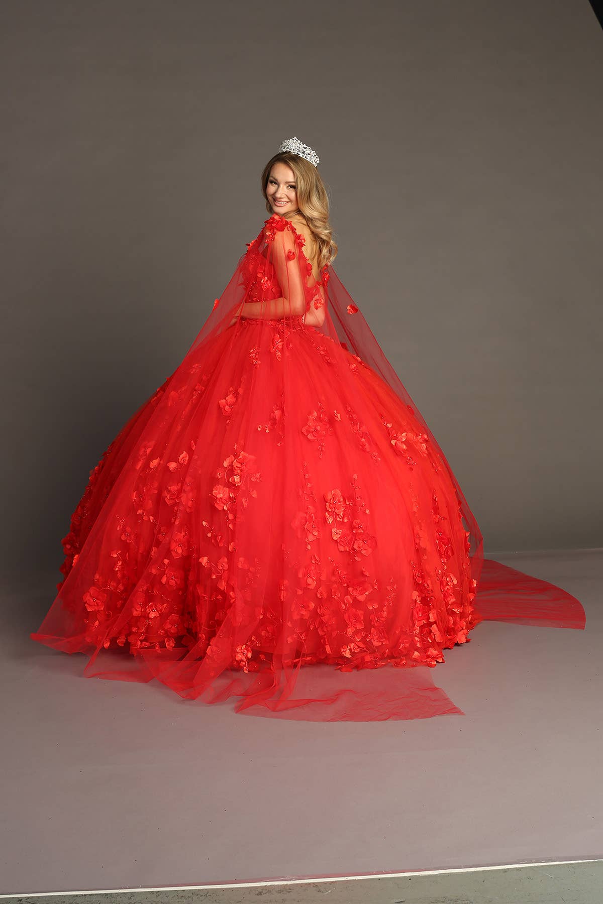 Chicas – Vestido comprido - Mulher por atacado – Vestido de Quinceanera com Flores e Capa com Abertura CHF301824