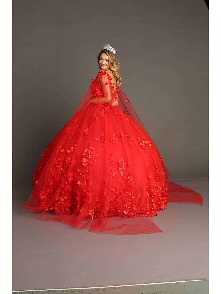 Chicas - Venta al por mayor Vestido de fiesta - Mujer - Vestido de Quinceañera con Flores y Capa Dividida CHF301824