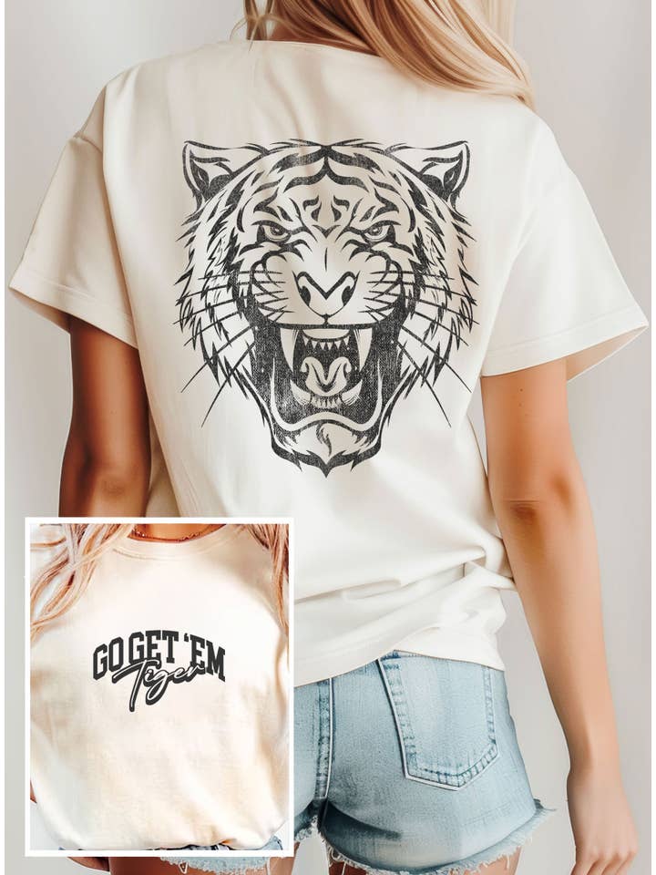 Rustee Clothing – Großhandel T-Shirt mit Siebdruck – Damen – GEH SIE HOLEN, TIGER PUFF VORDER- & RÜCKSEITEN-GRAFIK T-SHIRTS4