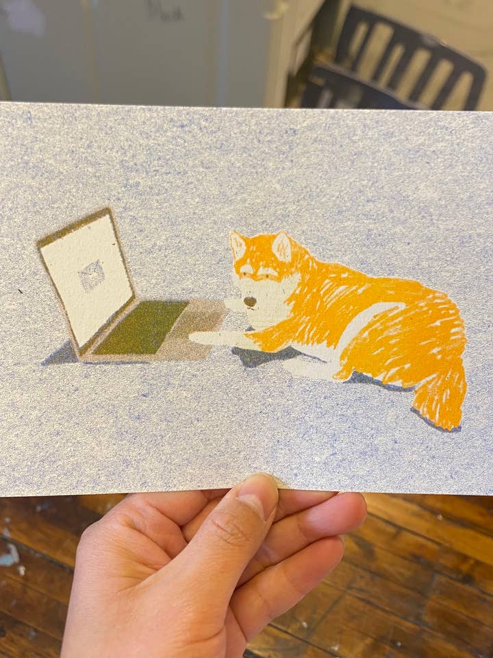 Pup Checking Emails for wholesale by mad dog studio