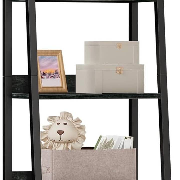 Black Oak 5-Tier Ladder Shelf with Drawer for Stylish Storage for wholesale on Faire