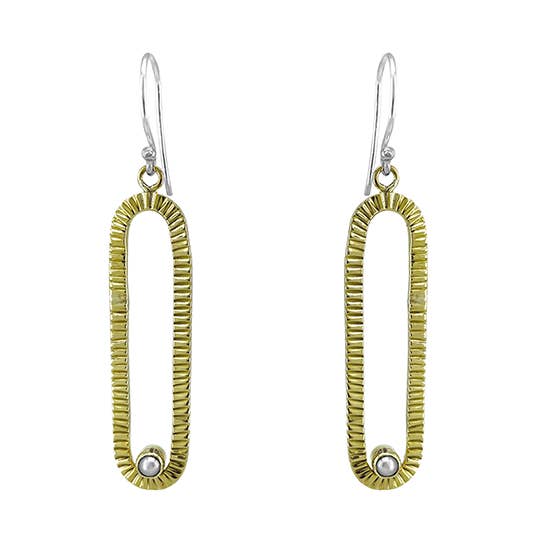 Latão Sólido Gravado Longo Oval com Pérola por atacado de SITA