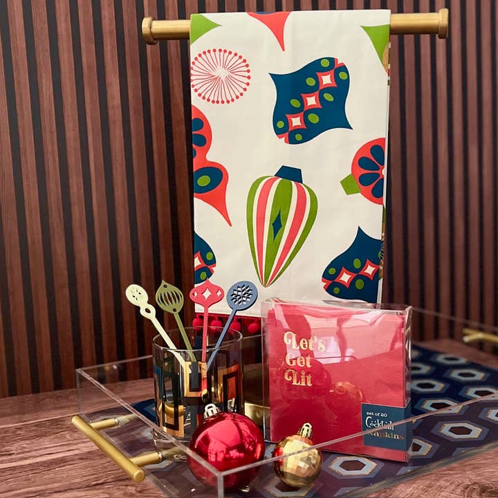 Mod Lounge Paper Company - Vente Torchons - Torchon à vaisselle Retro Ornements avec bordure2