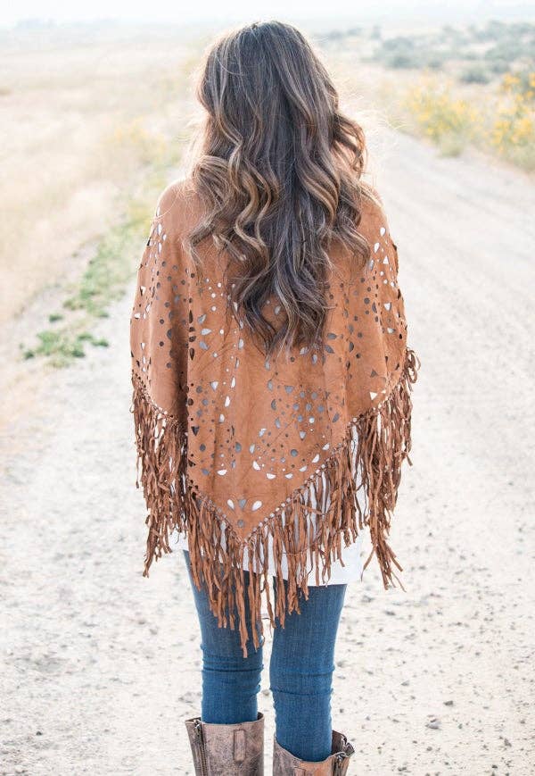 Hipster Row - Wholesale Poncho - Women's - Suede Fringe Poncho11