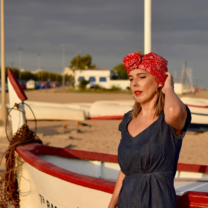 Petitama - Wholesale Fashion Headband - Women's - Red bandana turban head wrap women, wired hair scarf3