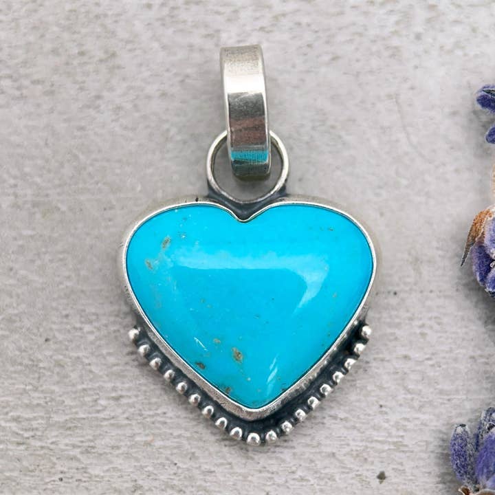 Nacozari Turquoise Heart Pendant • Sterling Silver • Sonora Mexico Turquoise • Sky Blue Jewelry • Southwestern Boho Gift for wholesale by Sunlight Silver Jewelry