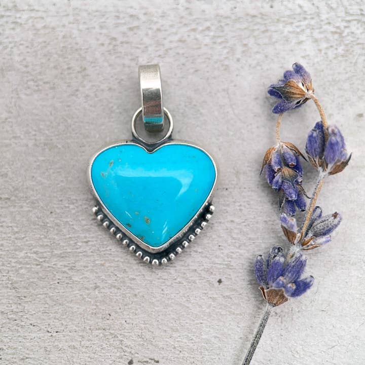 Nacozari Turquoise Heart Pendant • Sterling Silver • Sonora Mexico Turquoise • Sky Blue Jewelry • Southwestern Boho Gift for wholesale by Sunlight Silver Jewelry